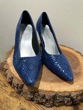 Christian Siriano Blue Snakeskin Pointed Toe Pumps